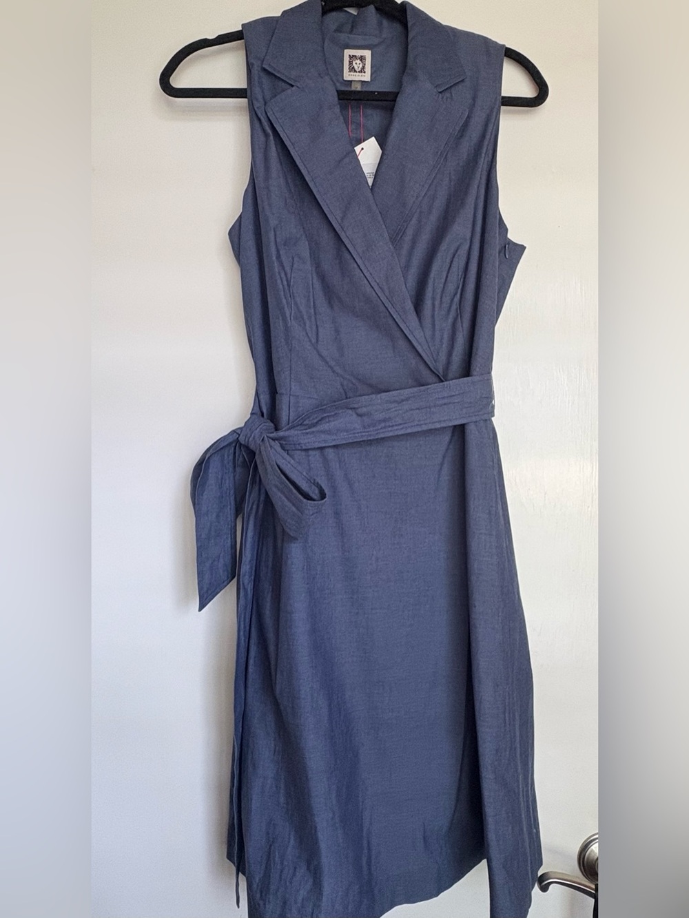 Anne Klein Sleeveless Wrap Midi Dress in Blue